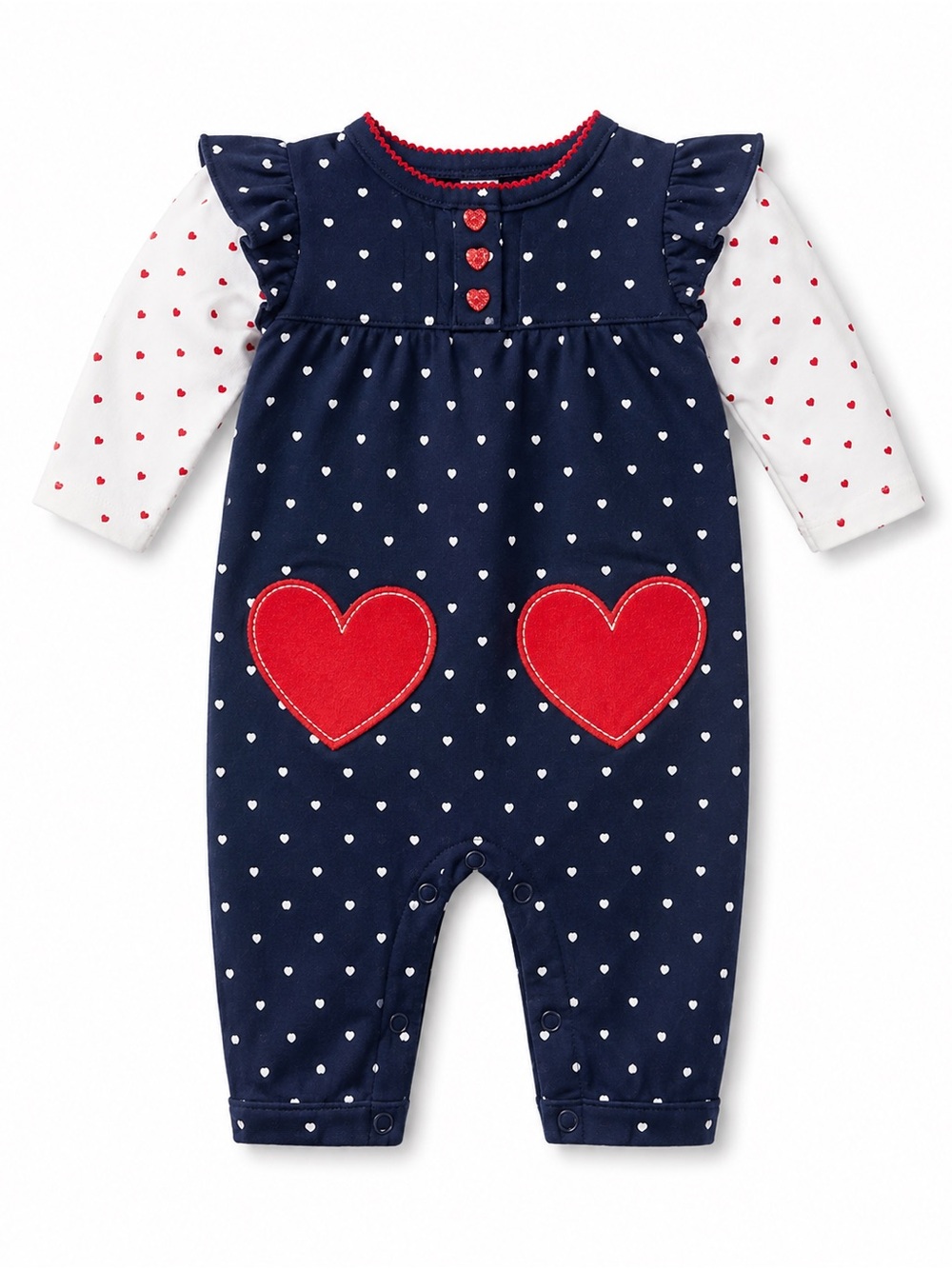 Carter's Navy Romper with Red Heart Patches